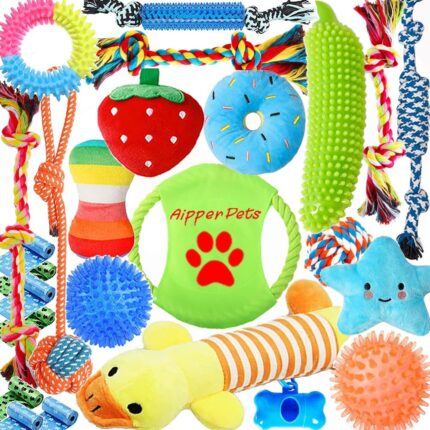 Aipper Dog Toys 25 Pack for Fun and Teeth Cleaning, Puppy Chew